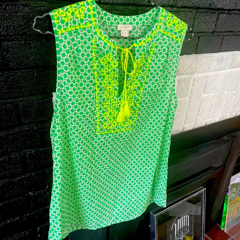 J. Crew Green and Yellow Patterned Blouse